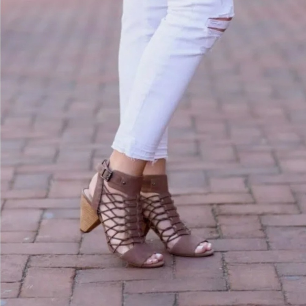 Vince Camuto Brown Heeled Sandals with Cage Design